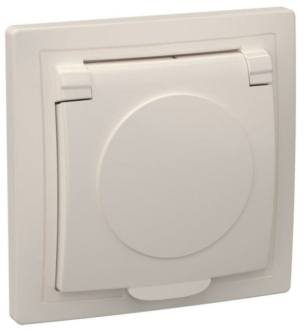 Розетка 1-м СП Кварта РСб10-3-ККм 16А IP20 с/з с крышкой крем. IEK ERK15-K33-16-DM