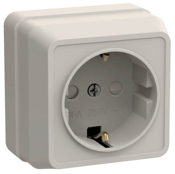 Розетка 1-м ОП Октава РСш20-3-ОКм 16А IP20 с/з защ. шторки крем. IEK ERO14-K33-16-DC