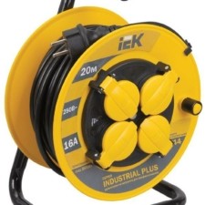 Удлинитель силовой на катушке 4х20м с/з 16А IP44 Industrial plus УК20 3х1.5 термозащита IEK WKP15-16-04-20-44