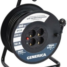 Удлинитель силовой на катушке 4х40м 10А IP20 УК40 2P+PE 3х1 термозащита IEK Generica IEK WKP10-10-04-40-G