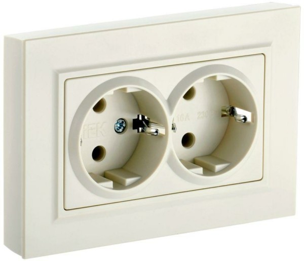 Розетка 2-м СП BRITE РС-3-БрКр 16А с/з беж. IEK BR-R21-16-K10-F