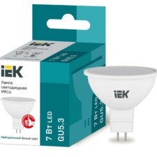 Лампа СДЛ Eco 7Вт MR16 софит 4000К нейтр. бел. GU5.3 630Лм 230-240В IEK LLE-MR16-7-230-40-GU5