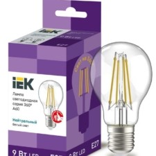 Лампа СДЛ филаментная 360° 9Вт A60 шар прозрачная 4000К нейтр. бел. E27 230В IEK LLF-A60-9-230-40-E27-CL