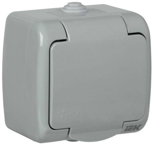 Розетка 1-м ОП Aquatic РСш-2-А 16А IP54 с/з с крышкой сер. IEK ERA-K03-16-54