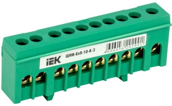 Шина PE “земля” в корп. изол. на DIN-рейку ШНИ-6х9-10-К-З IEK YNN10-69-10KD-K06