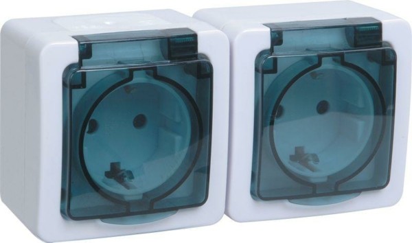 Розетка 2-м ОП Гермес Plus РСб22-3-ГПБд 16А IP54 с/з с дым. крышкой бел. IEK ERMP22-K03-16-54-EC