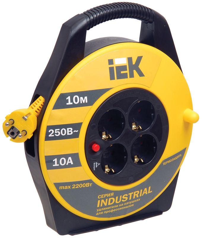 Удлинитель силовой на катушке 4х10м с/з 10А IP20 Industrial УК10 3х1 термозащита IEK WKP14-10-04-10