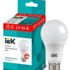 Лампа СДЛ 8Вт A60 шар 12-24В 4000К нейтр. бел. E27 низковольтная IEK LLE-A60-08-12-24-40-E27