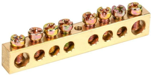 Шина PEN “земля-ноль” 8х12мм 8/1 (8групп/крепеж по центру) IEK YNN20-08-100