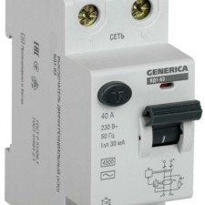 Выключатель дифференциального тока (УЗО) 2п 40А 30мА тип AC ВД1-63 IEK Generica IEK MDV15-2-040-030