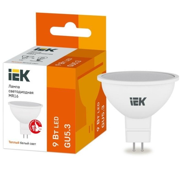 Лампа СДЛ MR16 софит 9Вт 230В 3000К GU5.3 IEK LLE-MR16-9-230-30-GU5
