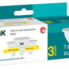 Лампа СДЛ 7Вт MR16 софит 4000К нейтр. бел. GU5.3 230В (уп.3шт) IEK LLE-MR16-07-230-40-GU5-3