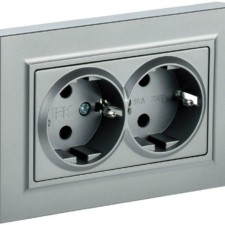 Розетка 2-м СП BRITE РС-3-БрА 16А с/з алюм. IEK BR-R21-16-K47-F