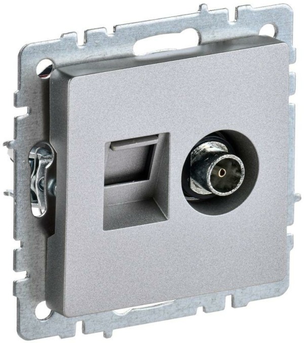 Розетка комбинированная 2-м Brite РТВ/РК-БрА RJ45 кат.5E + ТВ алюм. IEK BR-AK20-1-K47