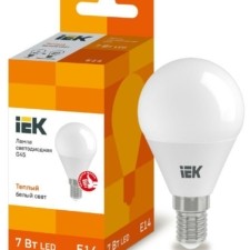 Лампа СДЛ ECO G45 7Вт шар 3000К тепл. бел. E14 630Лм 230-240В IEK LLE-G45-7-230-30-E14