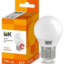 Лампа СДЛ ECO G45 7Вт шар 3000К тепл. бел. E27 630Лм 230-240В IEK LLE-G45-7-230-30-E27