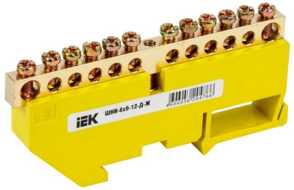 Шина PE “земля” на DIN-изоляторе ШНИ-6х9-12-Д-Ж IEK YNN10-69-12D-K05
