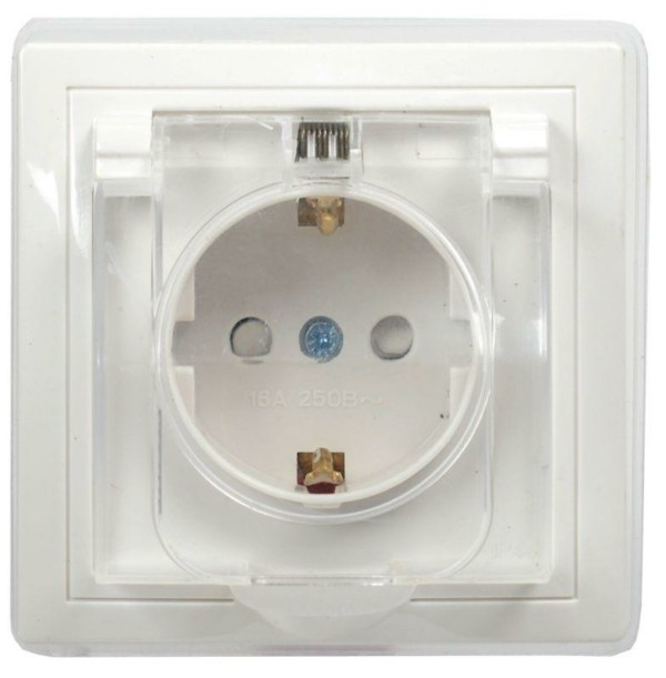 Розетка 1-м СП Кварта РСбш10-3-ККБ-44 16А IP44 с/з защ. шторки с крышкой керамика бел. IEK ERK70-K01-10-DM-44
