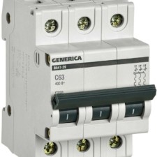 Выключатель автоматический модульный 3п C 63А 4.5кА ВА47-29 IEK Generica IEK MVA25-3-063-C