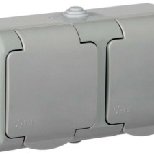 Розетка 2-м ОП Aquatic РСш22-2-А 16А IP54 с/з с крышкой сер. IEK ERA22-K03-16-54