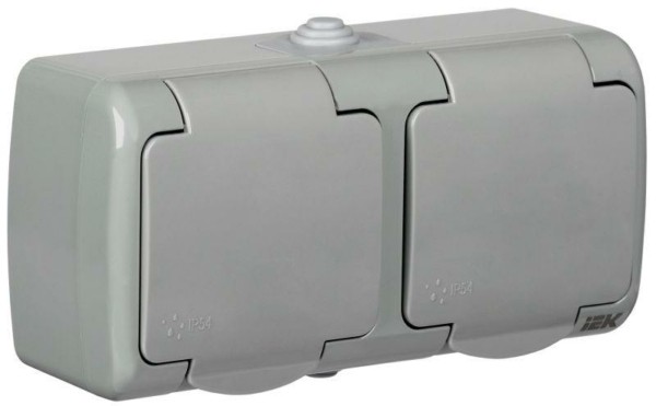 Розетка 2-м ОП Aquatic РСш22-2-А 16А IP54 с/з с крышкой сер. IEK ERA22-K03-16-54