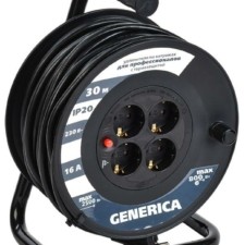 Удлинитель силовой на катушке 4х30м 16А IP20 УК30 2P+PE 3х1.5 термозащита IEK Generica IEK WKP20-16-04-30-G