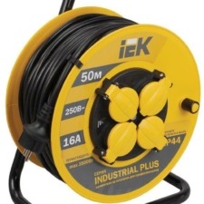 Удлинитель силовой на катушке 4х50м с/з 16А IP44 Industrial plus УК50 3х1.5 термозащита IEK WKP15-16-04-50-44
