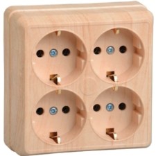 Розетка 4-м ОП Октава РС24-3-ОС 16А IP20 с/з сосна IEK ERO41-K03-16-DC