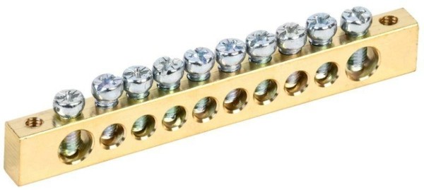 Шина PEN “земля-ноль” 8х12мм 10/2 (10групп/крепеж по краям) IEK YNN21-10-100