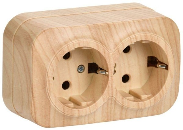 Розетка 2-м ОП GLORY РС22-3-ХС 16А с/з сосна IEK ERH21-K34-16