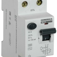 Выключатель дифференциального тока (УЗО) 2п 63А 100мА тип AC ВД1-63 IEK Generica IEK MDV15-2-063-100