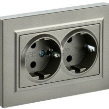 Розетка 2-м СП BRITE РС-3-БрШ 16А с/з шампань IEK BR-R21-16-K37-F