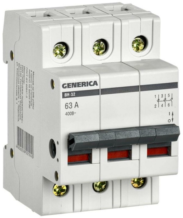 Выключатель нагрузки (мини-рубильник) 3п ВН-32 3Р 63А IEK Generica IEK MNV15-3-063