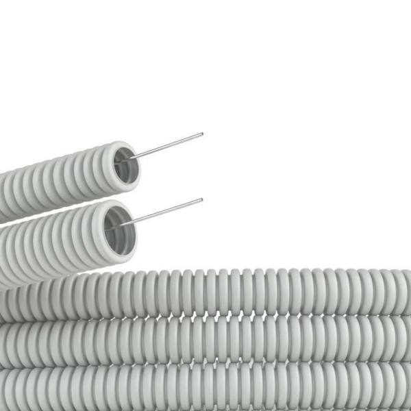 Гофротруба ПВХ для кабеля гибкая лёгкая d25мм с протяжкой/зондом серая 25м DKC 9192525