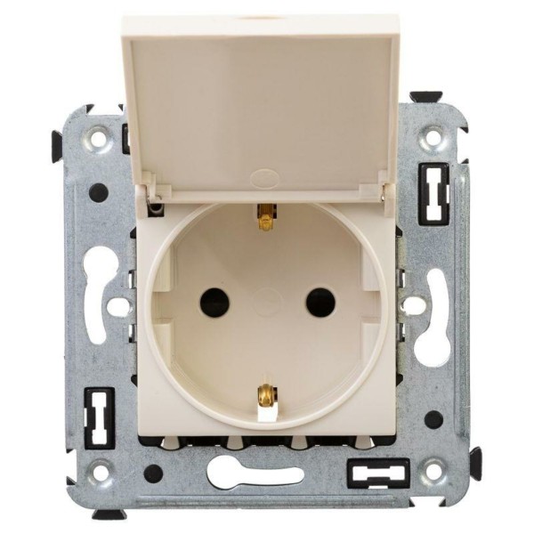 Розетка 1-м СП 2мод. Avanti “Ванильная дымка” 16А IP41 2P+E защ. шторки с крышкой беж. DKC 4405013