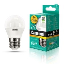 Лампа СДЛ LED3-G45/830/E27 3Вт шар 3000К тепл. бел. E27 245Лм 220-240В Camelion 11374