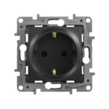 Розетка 1-м СП Etika 16А IP31 250В 2P+E с/з защ. шторки немецк. стандарт винт. клеммы механизм антрацит Leg 672622