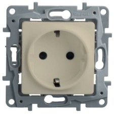 Розетка 1-м СП Etika 16А IP31 250В 2P+E с/з защ. шторки немецк. стандарт винт. клеммы механизм сл.кость Leg 672322