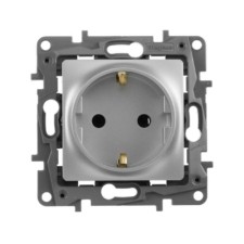 Розетка 1-м СП Etika 16А IP20 250В 2P+E с/з немецк. стандарт винт. клеммы механизм алюм. Leg 672421