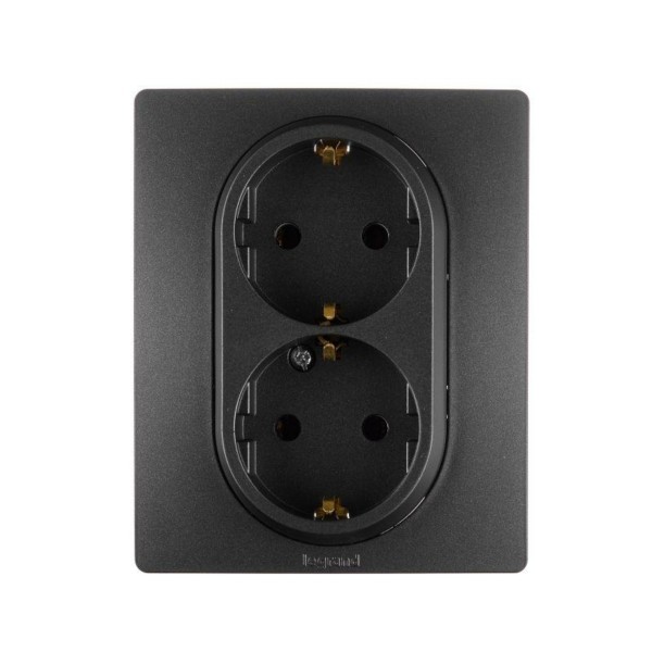 Розетка 2-м СП Etika 16А IP20 250В 2P+E с/з немецк. стандарт винт. клеммы антрацит Leg 672623