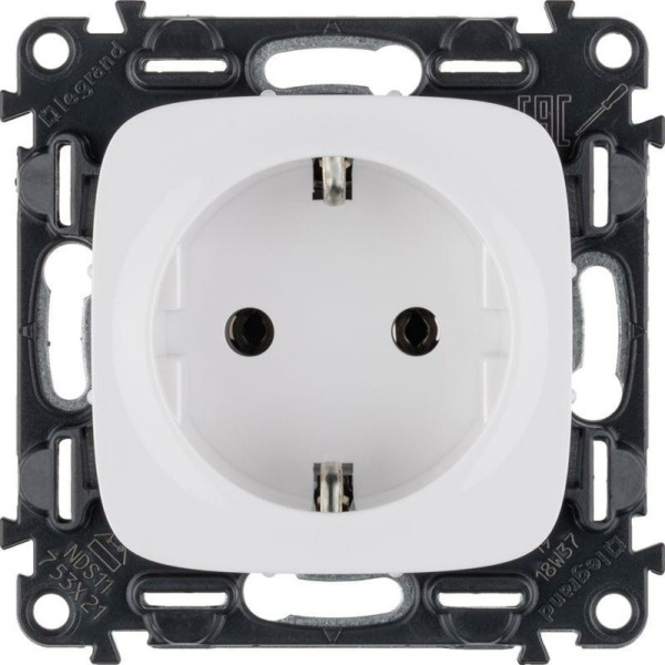 Розетка 1-м СП Valena Allure 16А IP2X 250В 2P+E безвинт. клеммы с лиц.пан. механизм бел. Leg 753721