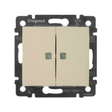 Выключатель 2-кл. СП Valena 10А IP31 250В с зел. подсветкой механизм сл.кость Leg 774328