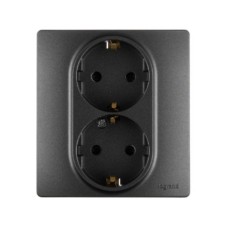 Розетка 2-м СП Etika 16А IP31 250В 2х2P+E с/з защ. шторки немецк. стандарт безвинт. клеммы антрацит Leg 672633