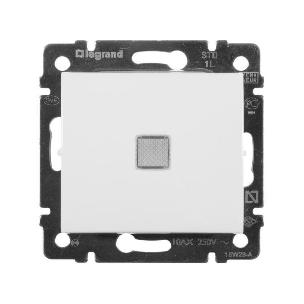Выключатель 1кл. СП Valena 10А IP31 250В с зел. индикацией механизм бел. Leg 774410