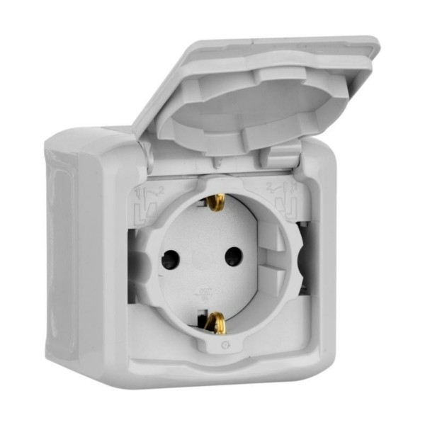 Розетка 1-м ОП Quteo 16А IP44 250В 2P+E с/з защ. шторки с крышкой сер. Leg 782351