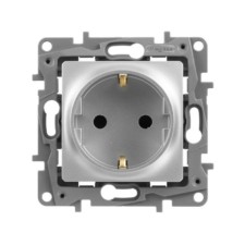 Розетка 1-м СП Etika 16А IP31 250В 2P+E с/з защ. шторки немецк. стандарт винт. клеммы механизм алюм. Leg 672422