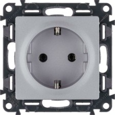 Розетка 1-м СП Valena Life 16А IP20 250В 2P+E безвинт. клеммы с лиц.пан. механизм алюм. Leg 753621