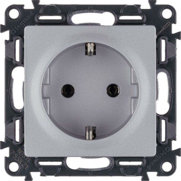 Розетка 1-м СП Valena Life 16А IP20 250В 2P+E безвинт. клеммы с лиц.пан. механизм алюм. Leg 753621