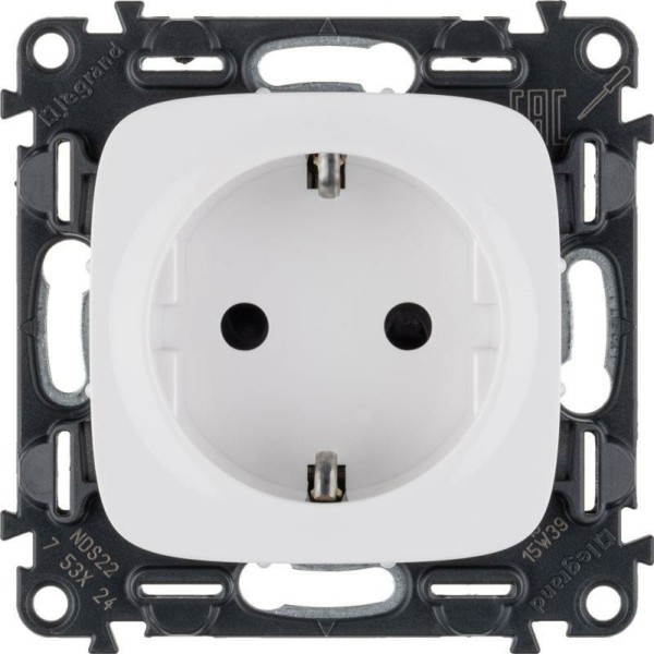 Розетка 1-м СП Valena Allure 16А IP20 250В 2P+E винт. клеммы с лиц.пан. механизм бел. Leg 753724