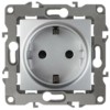 Розетка 1-м СП Эра -2102-03 16А IP20 16AX 250В 2P+E Schuko защ. шторки механизм алюм. Эра Б0014689